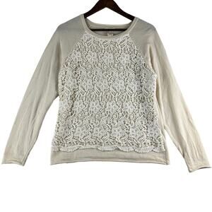 Sundance Merino Sweater Women’s LG Crochet Lace Front Overlay Cream Color GUC
